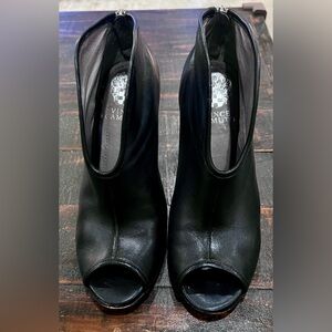 Vince Camuto Amber Black Leather Peep-Toe Heeled Booties
